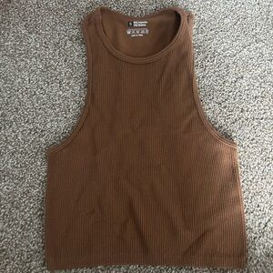 SHEIN Brown Ribbed Crop Tank Top